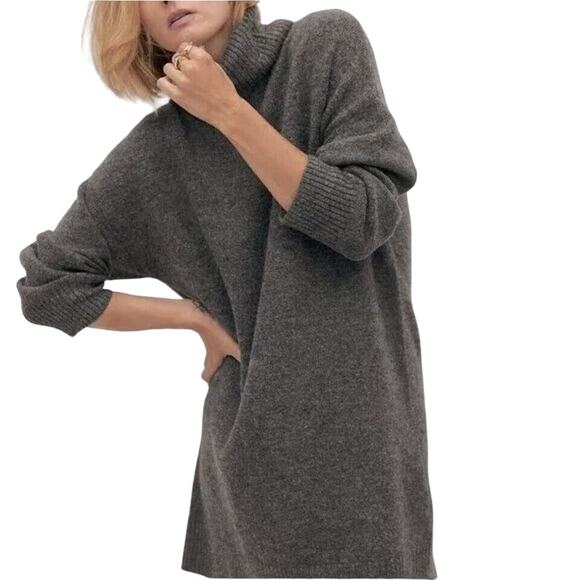 TOPSHOP Size 4 Turtleneck knit Sweater Dress cuff Long Sleeves Dark Gray Womens - Picture 2 of 10